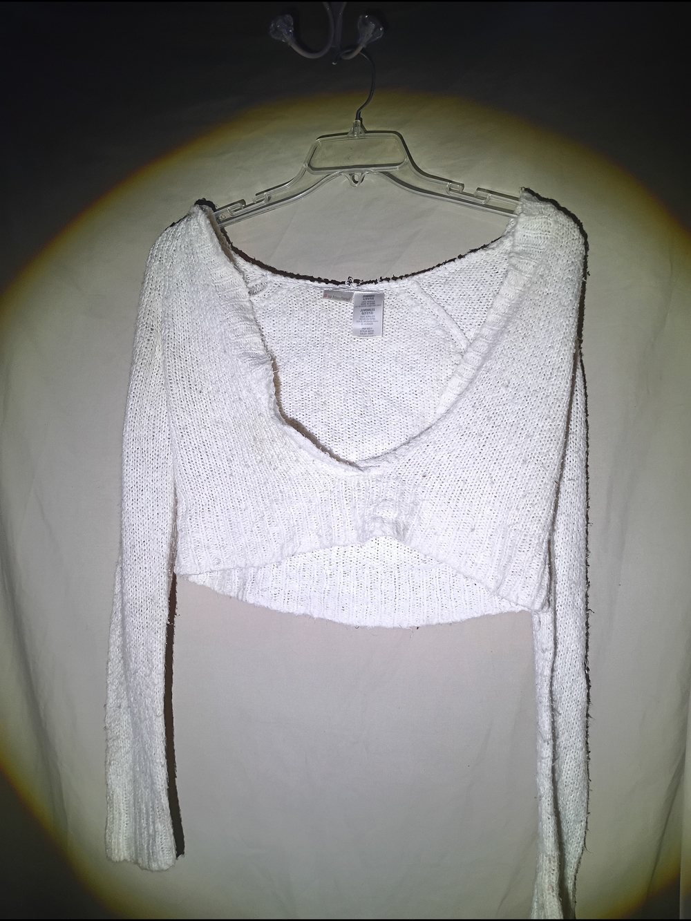 No Boundaries Ivory Cropped Shrug Bolero Knit Sweater With Hood 12/13